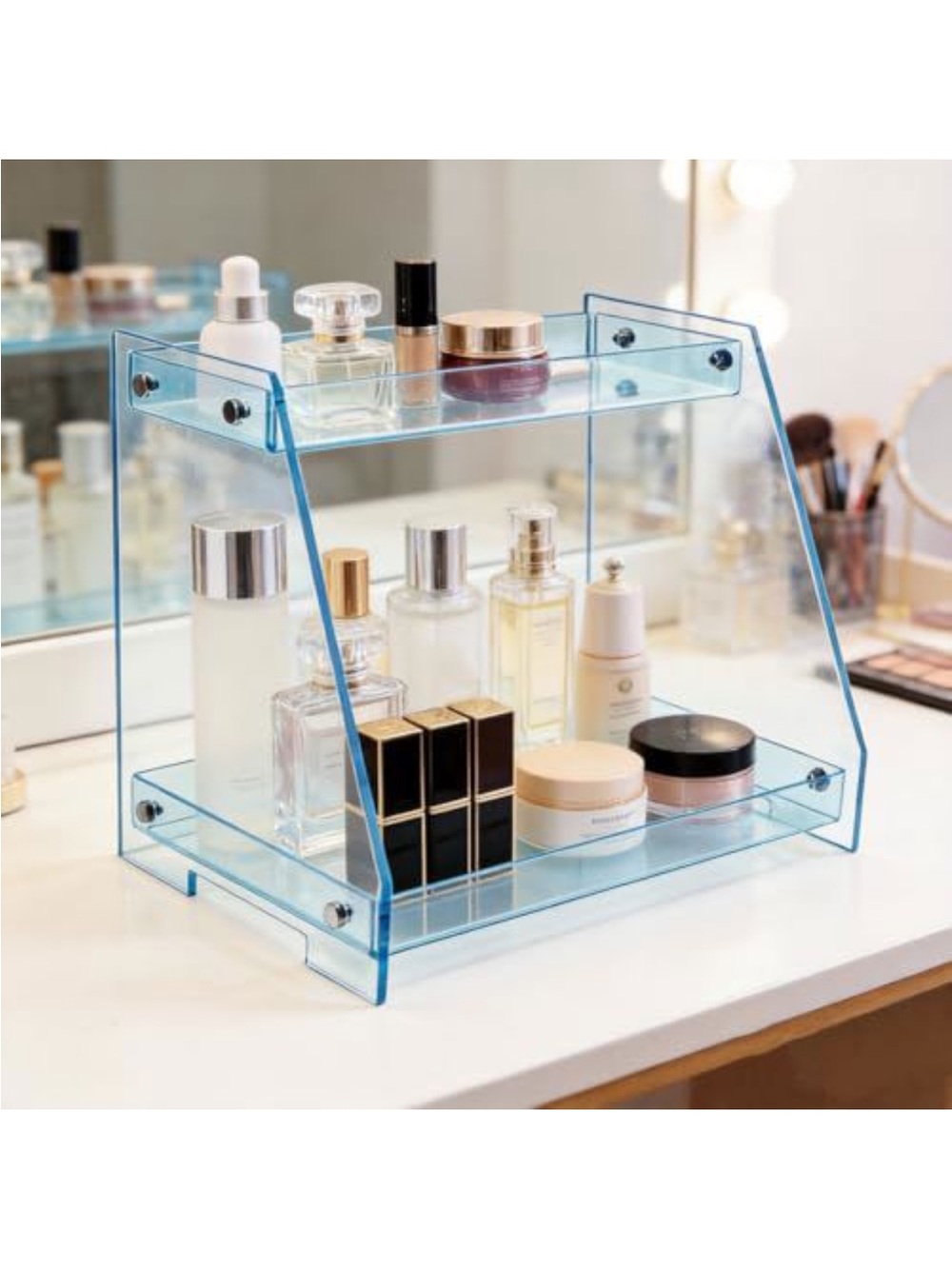 Royalita Two-Tier Blue Acrylic Makeup Organizer